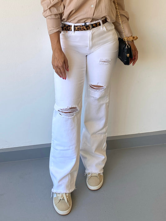 white wide destroyed jeans