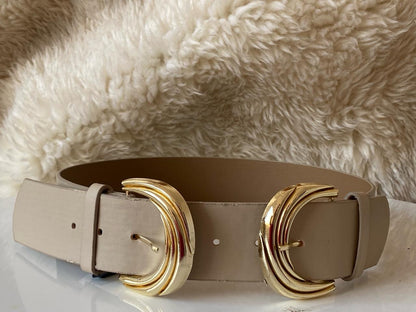 Double Buckle Beige Belt