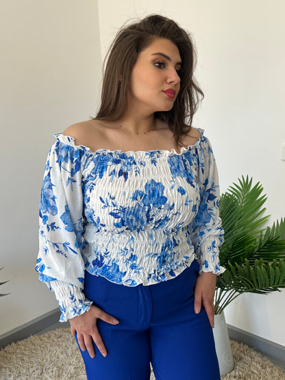 flower blue off shoulder top