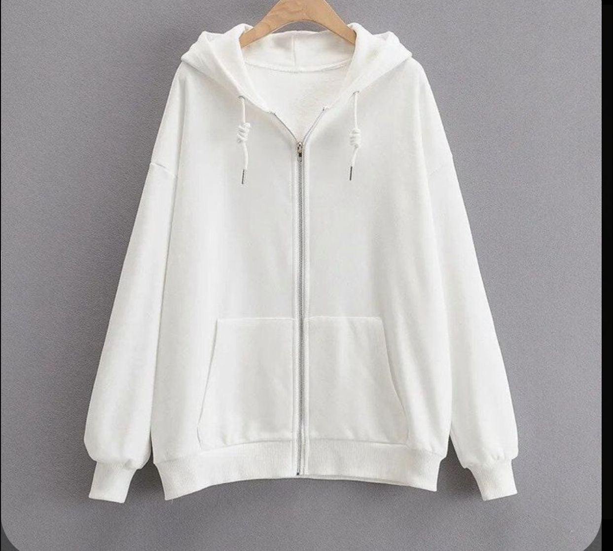 White Silver Zipper Hoodie