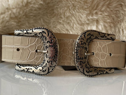 Double Detailed Beige Belt