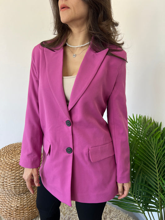 oversize pink linen blazer