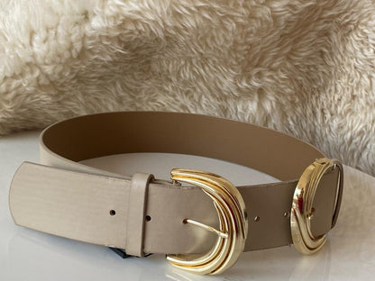 Double Buckle Beige Belt