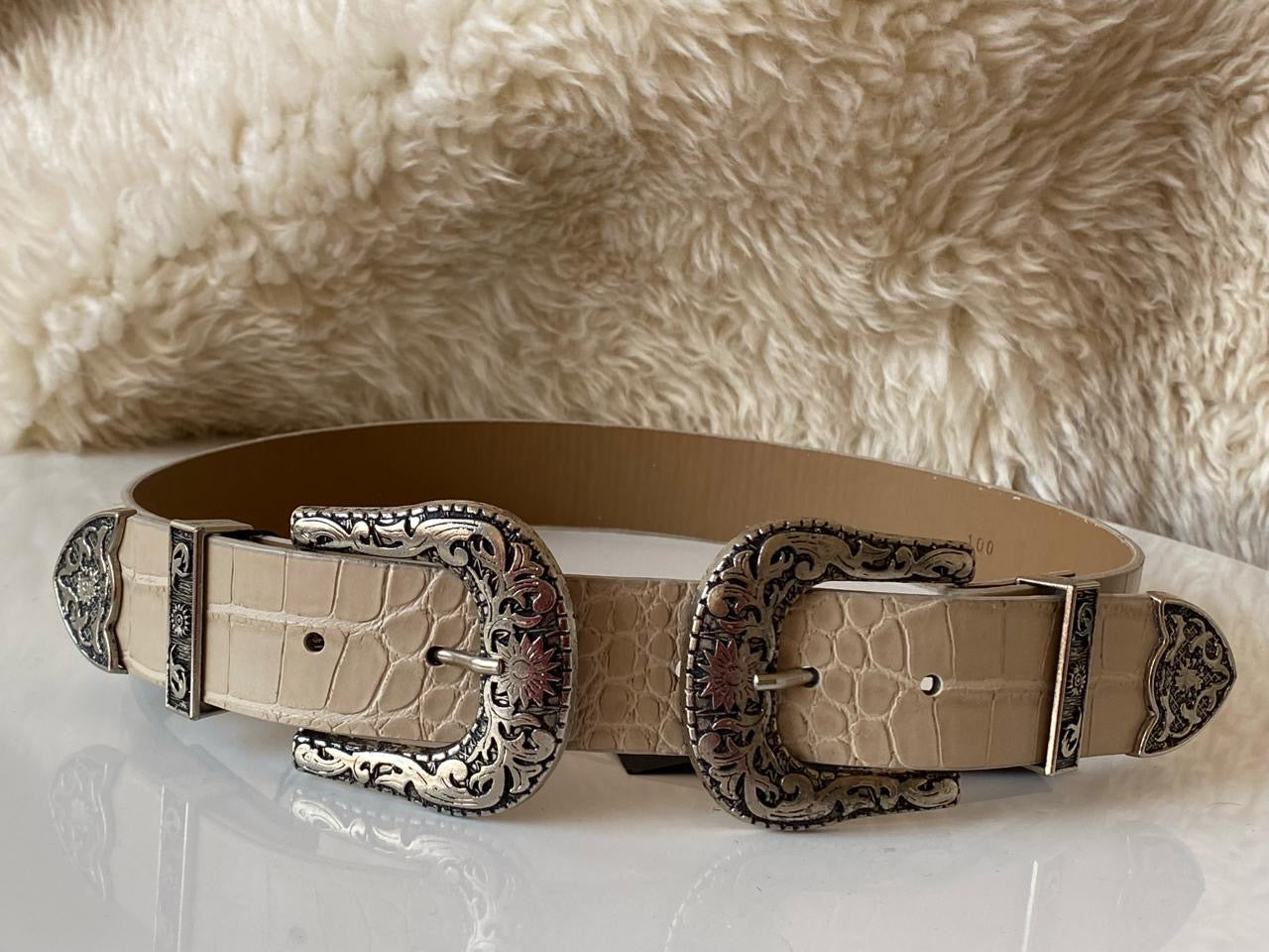 Double Detailed Beige Belt