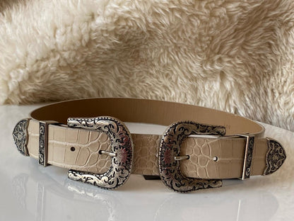 Double Detailed Beige Belt