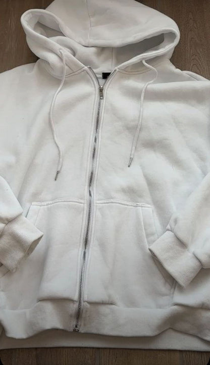 White Silver Zipper Hoodie