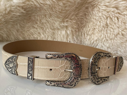 Double Detailed Beige Belt